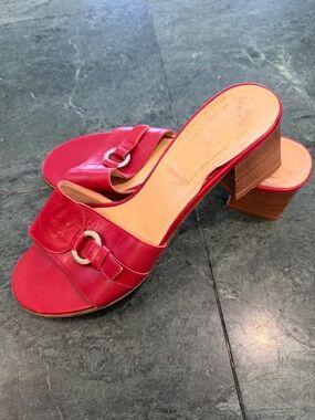 Italian Red Leather Slide Mules with Silver Accent